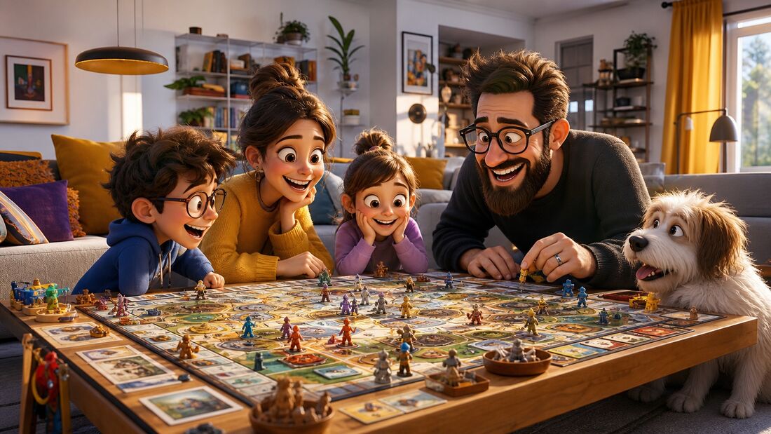 Place au jeu : une famille joue &agrave; un jeu de soci&eacute;t&eacute;