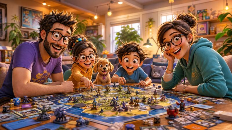 Une famille autour d'un jeu de plateau